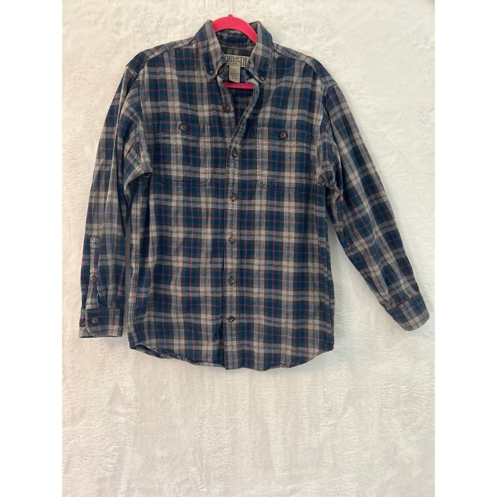 Duluth Trading Co Flannel Shirt Mens Small Blue Plaid Cotton Button Down Work